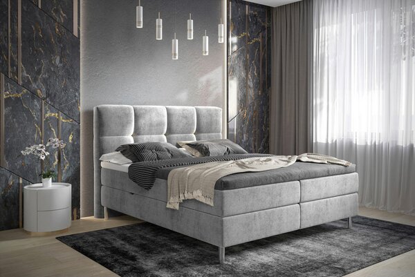 POSTELJA Z VZMETNICO 140 cm x 200 cm , tekstil svetlo siva