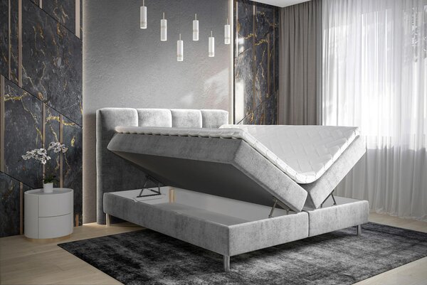POSTELJA Z VZMETNICO 140 cm x 200 cm , tekstil svetlo siva