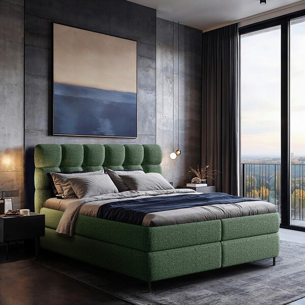BOXSPRING POSTELJA 140 cm x 200 cm , tekstil zelena