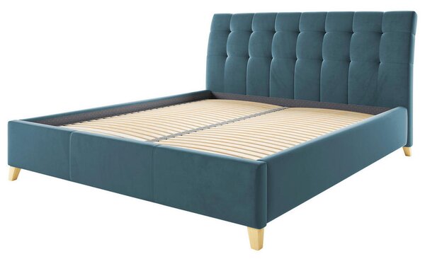 OBLAZINJENA POSTELJA 140 cm x 200 cm , tekstil modra