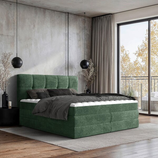 BOXSPRING POSTELJA 180 cm x 200 cm , tekstil zelena