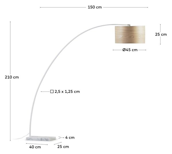 Bela/v naravni barvi stoječa svetilka z lesenim senčilom (višina 210 cm) Juhe Ash – Kave Home