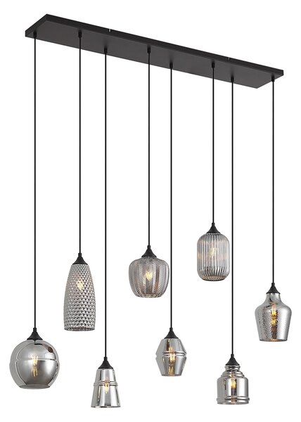 Art Deco viseča svetilka črna z dimnim steklom 8-Lights - Hanne