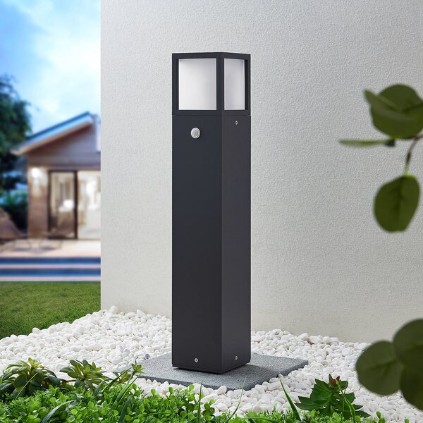 Lucande Lucidna luč na poti, detektor gibanja, E27, 65cm, IP54, zatemnjen, Siva, Aluminij, Sodobni