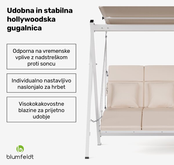 Blumfeldt Gugalnik Hollywood FlexiSwing 3-sedežni, nastavljivo naslonjalo, nadstrešek, odporen na vremenske vplive