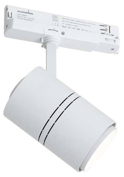 Sodobni reflektor za tirnice bele barve za 3-fazne tirnice vklj. LED - 3-Phase Ruler