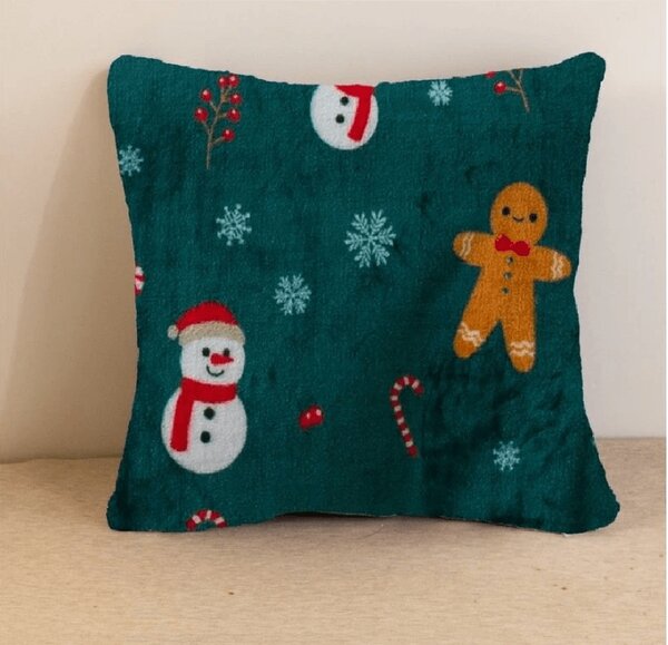 Mikropliš prevleka za blazinico SNOWMAN AND GINGERBREAD 45x45 cm, zelena