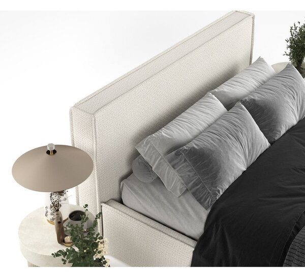 Bež oblazinjena zakonska postelja s prostorom za shranjevanje z letvenim dnom 180x200 cm Lounge L – Maison de Rêve