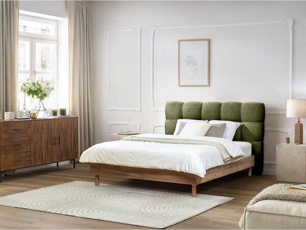 Zelena oblazinjena zakonska postelja z letvenim dnom 160x200 cm Kumo – Bobochic Paris