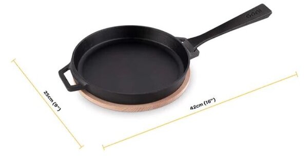 Litoželezna ponev Ooni Skillet (42 x 25 x 4 cm, z lesenim podstavkom)