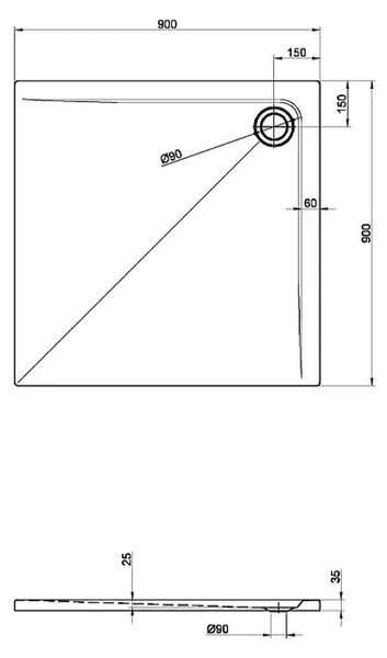 Tuš kad Aquaart Flat KV (90 x 90 x 4 cm, bela)