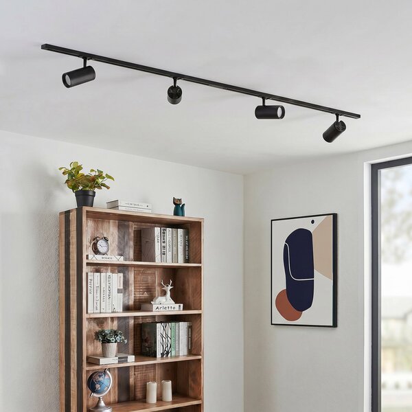 Lindby sistem tirnic Linaro Ø7 cm, 4-kraki, LED, črn, CCT, zatemnjen, Črna, Študija / pisarna, Kovina, Sodobni