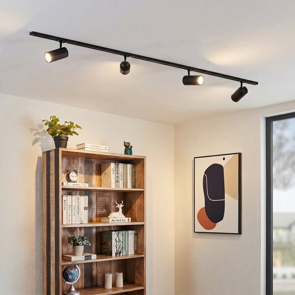 Lindby sistem tirnic Linaro Ø7 cm, 4-kraki, LED, črn, CCT, zatemnjen, Črna, Študija / pisarna, Kovina, Sodobni
