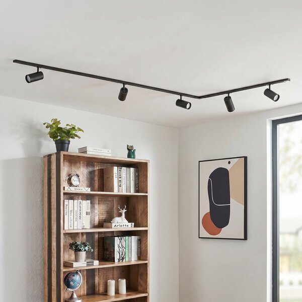 Lindby sistem tirnic Linaro Ø7 cm, 5-kraki, LED, črn, CCT, zatemnjen, Črna, Študija / pisarna, Kovina, Sodobni