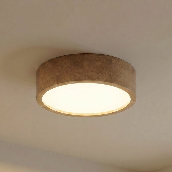 TEMAR LIGHTING Stropna svetilka Cleo, Ø 38 cm, 3-svetlobna, hrastov les, E27, zatemnjen, Les, Dnevna soba / jedilnica, Les, Sodobni