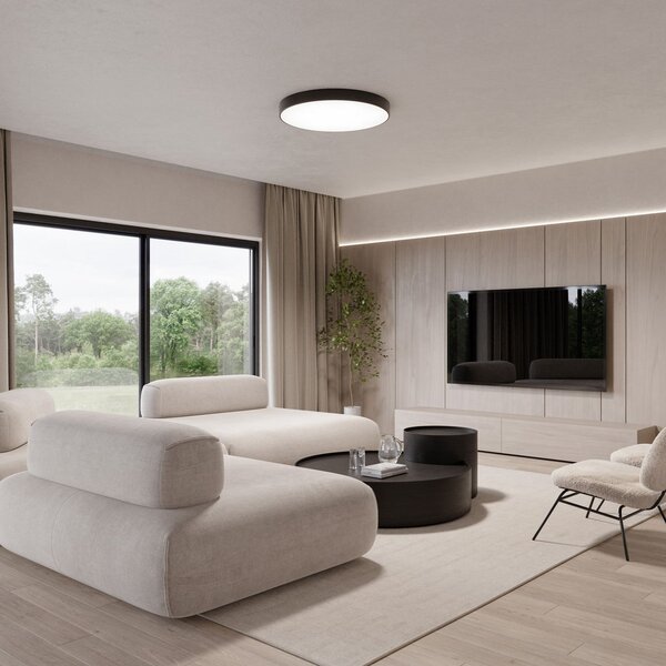 TEMAR LIGHTING Stropna svetilka Cleo 600, črna, senzor, IP20, Ø 60 cm, kovina, Črna, Dnevna soba / jedilnica, Kovina, Sodobni
