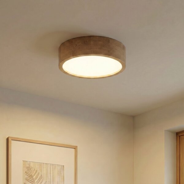 TEMAR LIGHTING Stropna svetilka Cleo, Ø 38 cm, 3-svetlobna, hrastov les, E27, zatemnjen, Les, Dnevna soba / jedilnica, Les, Sodobni