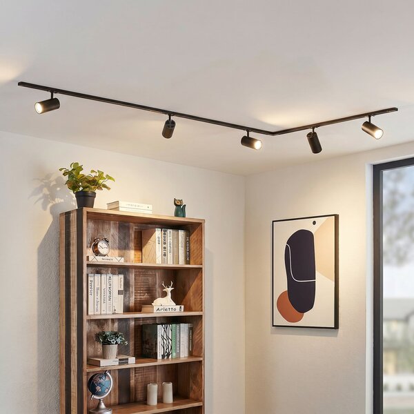 Lindby sistem tirnic Linaro Ø7 cm, 5-kraki, LED, črn, CCT, zatemnjen, Črna, Študija / pisarna, Kovina, Sodobni