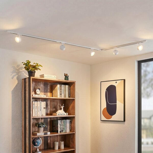 Lindby sistem tirnic Linaro, premer 9,5 cm, 5-krilni, LED, bel, Bela, Študija / pisarna, Kovina, Sodobni