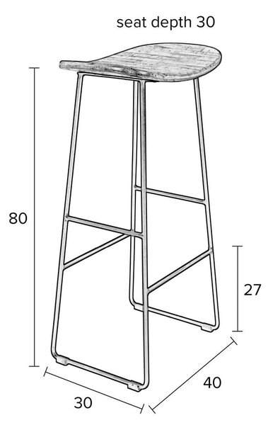 Črn barski stol iz masivnega tika 80 cm Tangle – White Label