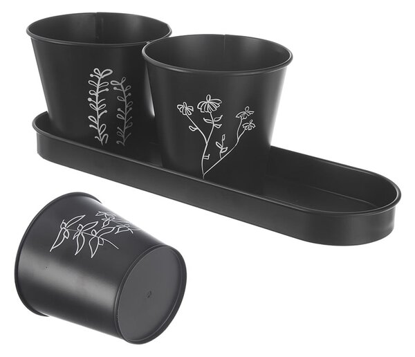 Kovinski cvetlični lonci v kompletu 3 ks za zelišča ø 11 cm Black – Orion