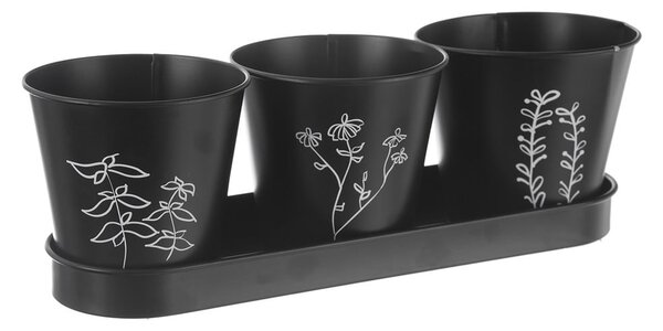 Kovinski cvetlični lonci v kompletu 3 ks za zelišča ø 11 cm Black – Orion