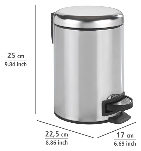 Srebrn koš za smeti s pedalom Wenko Leman Shiny, 3 l