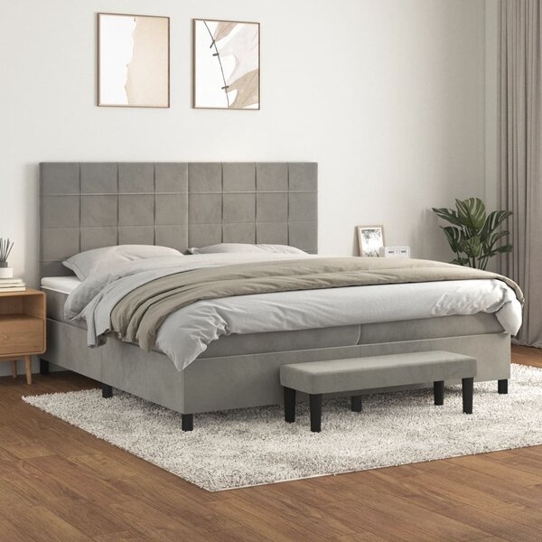 VidaXL Box spring postelja z vzmetnico svetlo siva 200x200 cm žamet