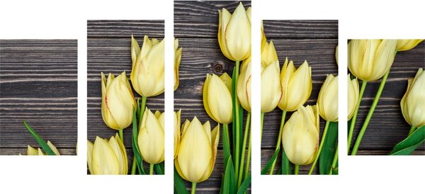5-delna slika očarljivi rumeni tulipani na leseni podlagi