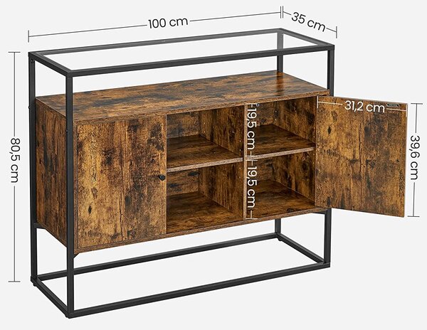 Stranska omarica s stekleno površino, Konzolna mizica 100 x 35 x 80 cm | VASAGLE