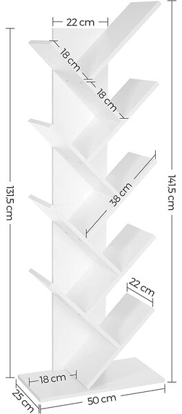 Knjižna omara, stoječa polica, 50 x 25 x 141,5 cm Bela | VASAGLE
