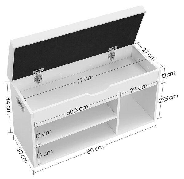 Klop za čevlje s sedežno blazino 80 x 44 x 30 cm, bela | VASAGLE