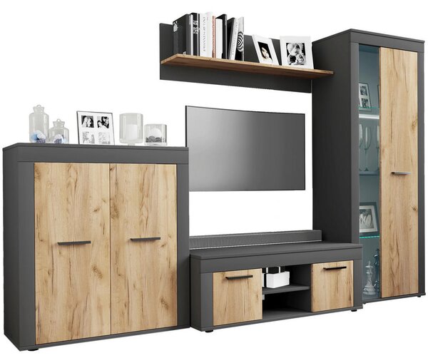 DNEVNI REGAL, antracit, medeni hrast