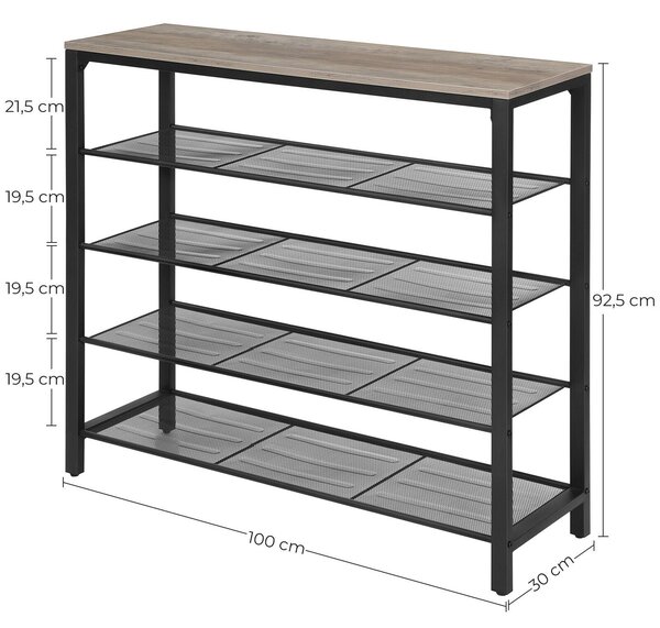Stojalo za čevlje s 4 nivoji mreže in prostorno površino 100 x 92,5 x 30 cm | VASAGLE | VASAGLE