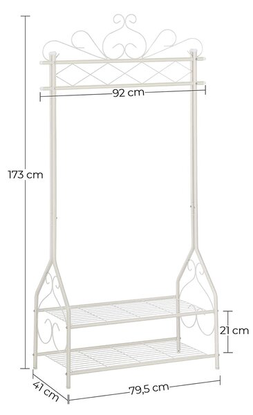Vintage stojalo za oblačila obešalnik za oblačila z 2 kovinskima policama, krem | SONGMICS