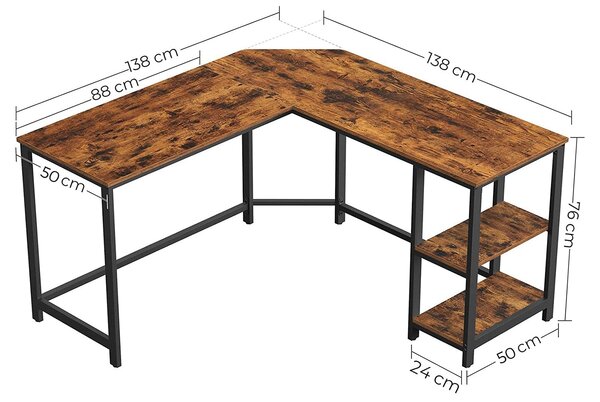 Računalniška miza v obliki črke L, kotna miza 138 x 138 x 76 | VASAGLE
