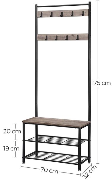 Obešalo za plašče, stojalo za čevlje s sedežem, višina 175 cm | VASAGLE