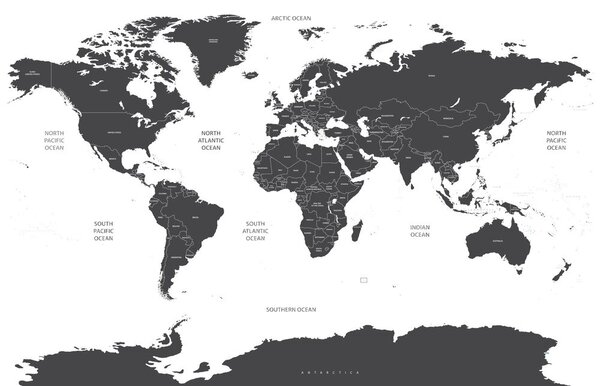 Slika na pluti zemljevid sveta s posameznimi državami v sivi barvi