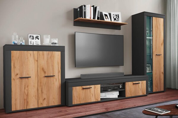 DNEVNI REGAL, antracit, medeni hrast