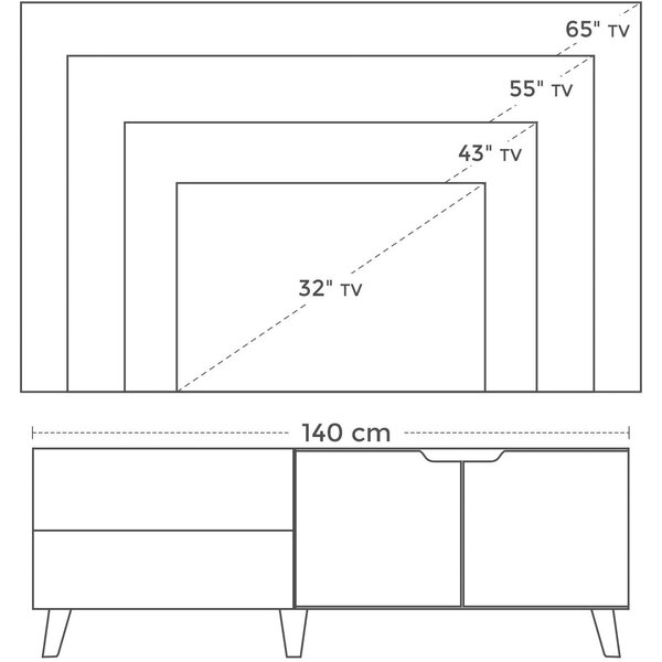 TV omarica, 2-vratno TV stojalo, 140x40x50 cm | VASAGLE