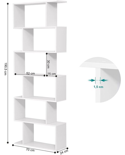 Knjižna polica, kockasta razstavna polica in prostorska pregrada, 70 x 24 x 190,5 cm bela | VASAGLE