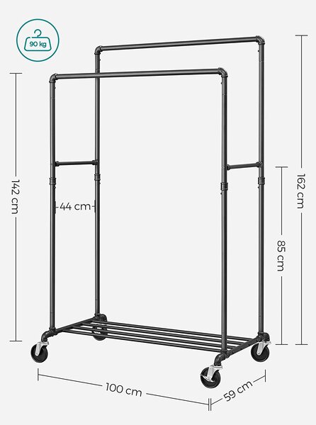 Stojalo za oblačila, Težko kovinsko stojalo za oblačila na kolesih, nosilnost do 110 kg | SONGMICS