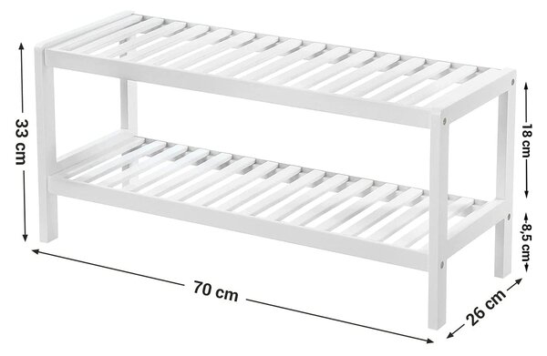 Polica za shranjevanje iz bambusa, 2-nadstropno stojalo za čevlje, bela | SONGMICS