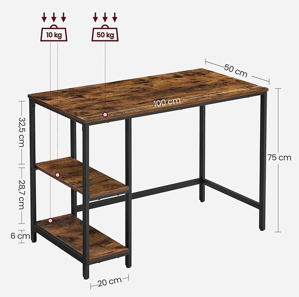 Pisalna miza, Računalniška miza z levo ali desno polico 100 x 75 x 50 cm | VASAGLE