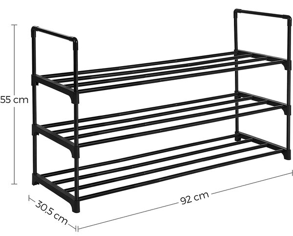 3-nadstropna shramba za čevlje, 92 x 55 x 30,5 cm, črna | SONGMICS