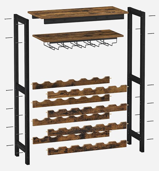 Stojalo za 24 steklenic vina z držalom za kozarec, 66 x 100 x 30 cm, rustikalno rjava | SONGMICS