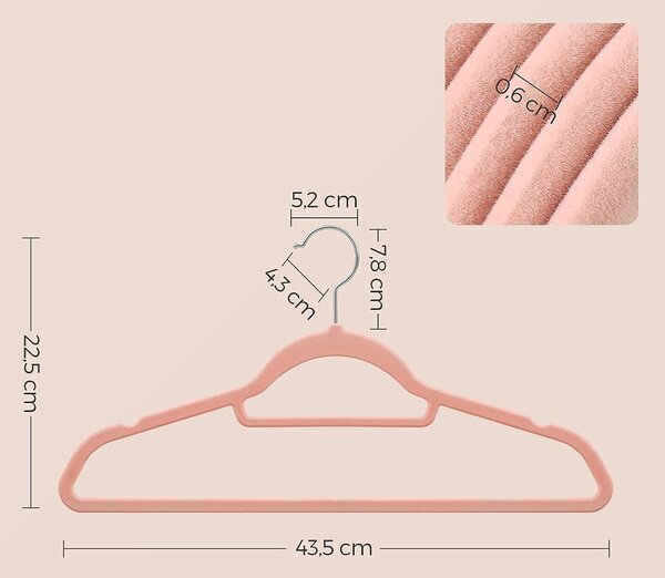 Velvet Shoulder Tree, obešalniki za oblačila paket 50, nedrseči, svetlo roza | SONGMICS