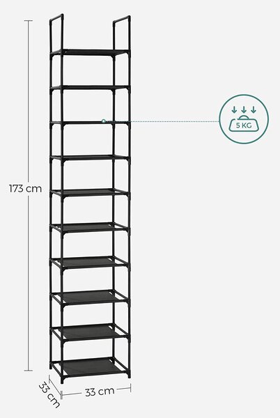 Stojalo za čevlje 10-nivojska odprta omarica za čevlje, tanka 33 x 173 x 33 cm | SONGMICS