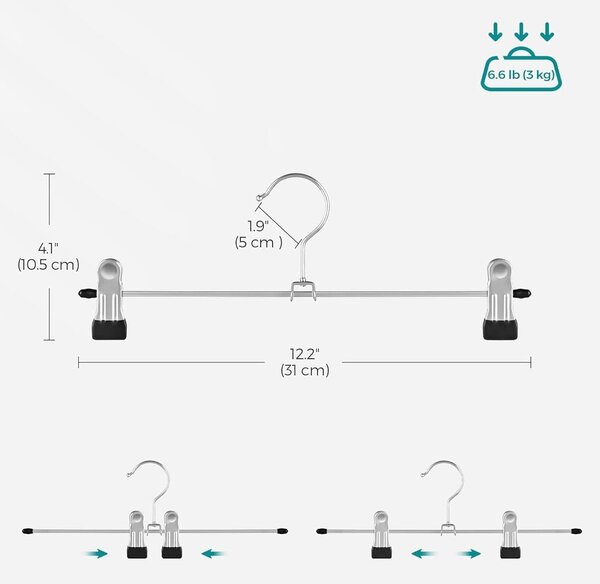 Kovinski obešalniki za hlače 31 cm nedrseči obešalniki za oblačila, paket 20 | SONGMICS