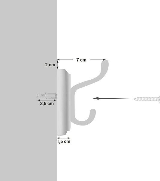 Stensko stojalo za oblačila s 4 kovinskimi kavlji, 40 x 7 x 9 cm, belo | SONGMICS
